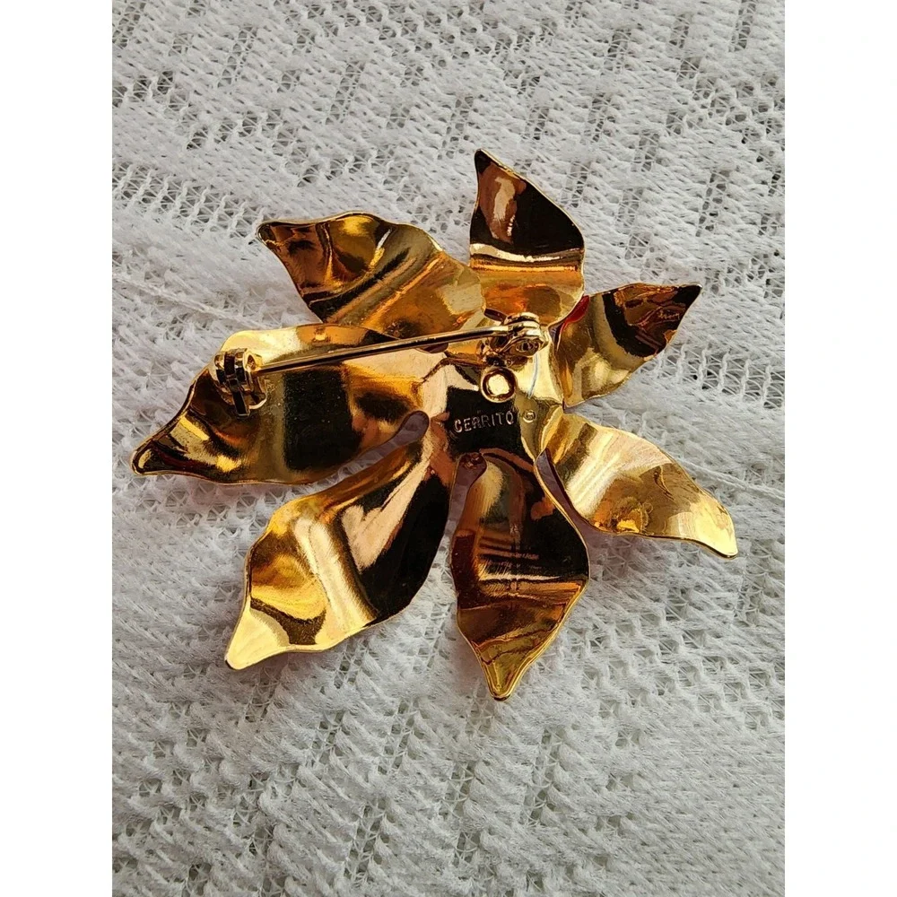 Vintage Christmas Poinsettia Brooch Pin By Cerrito Red Enamel Love Symbol Gift